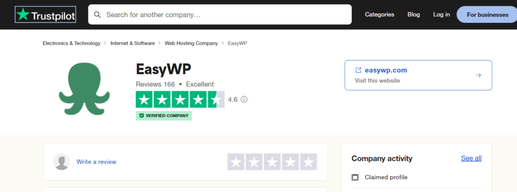 EasyWP hosting reviews ratings on trustpilot
